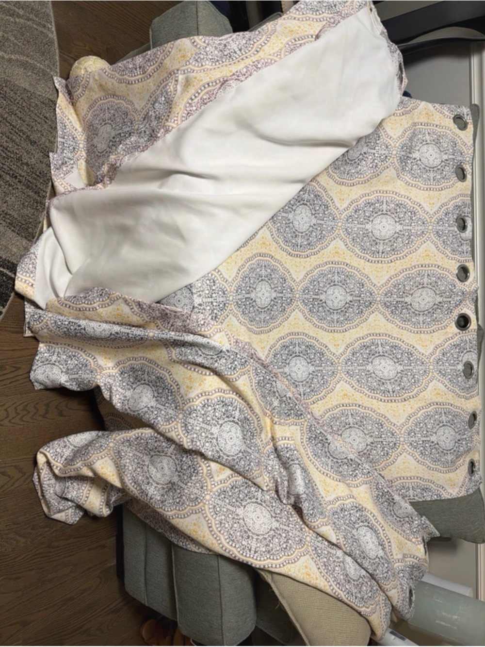 Decorative Medallion Curtain Panel in Cream and Gray